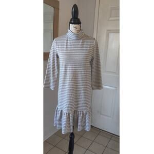 Broom Street Kate Spade Striped Long Sleeve Dress High Neck Gray Peplum Size S